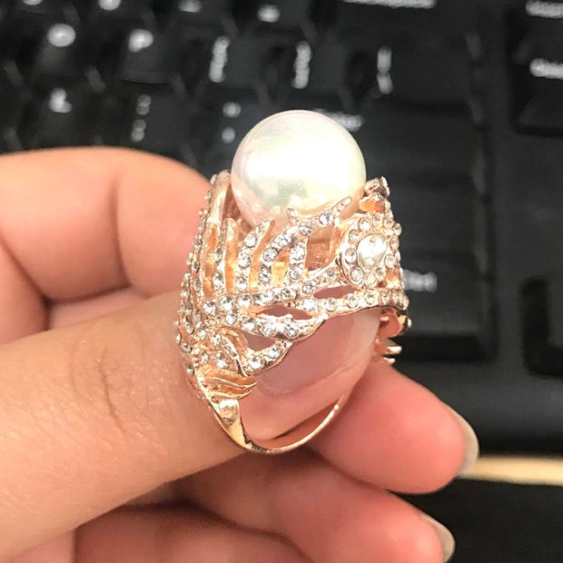 Pearl Ring Feather Empty Holding Pearl Ring Female Jewelry