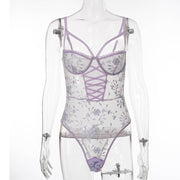 Mesh embroidery flower bodysuit