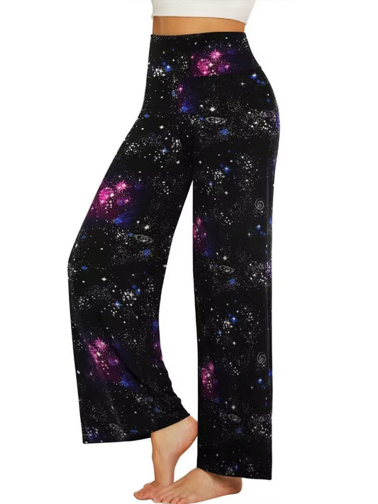 Wide-leg Trousers - Skirt Print Blue Purple Starry Sky