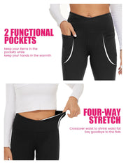 Flared Pants - Cropped Crossover Waist Pockets, Polyester Double Mill 2 Strips, Black, Sea Salt White