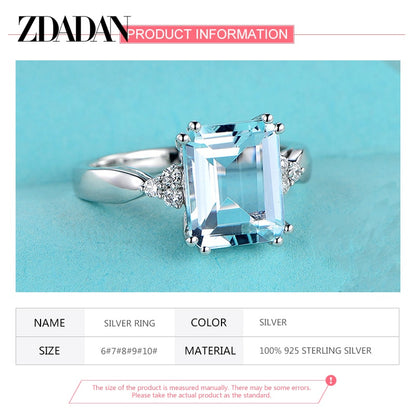 925 Sterling Silver Fashion Aquamarine Gemstone Ring