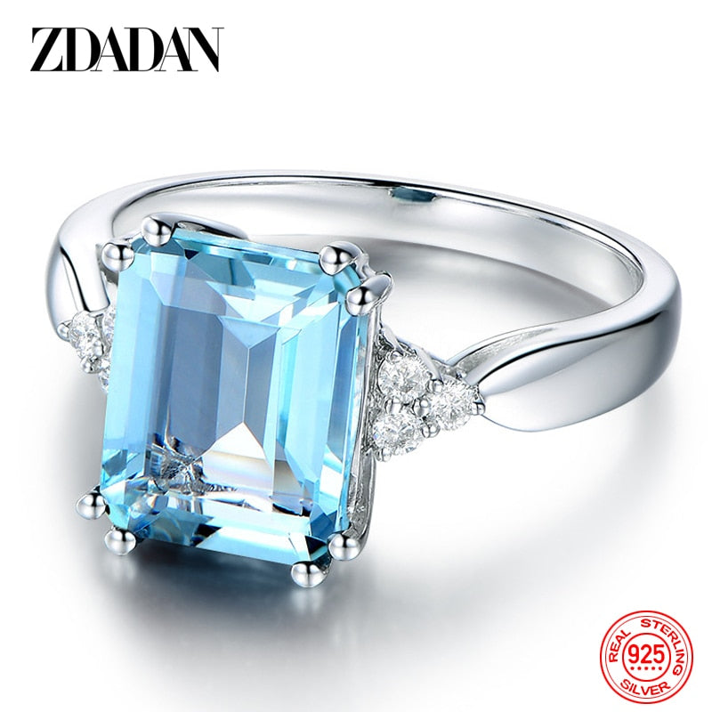 925 Sterling Silver Fashion Aquamarine Gemstone Ring