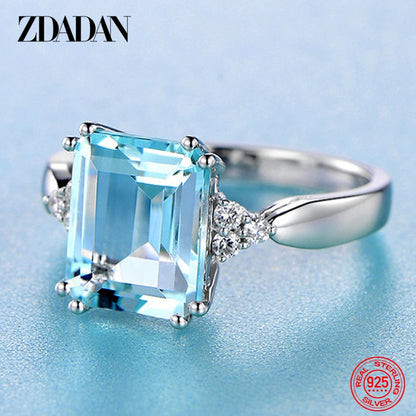 925 Sterling Silver Fashion Aquamarine Gemstone Ring