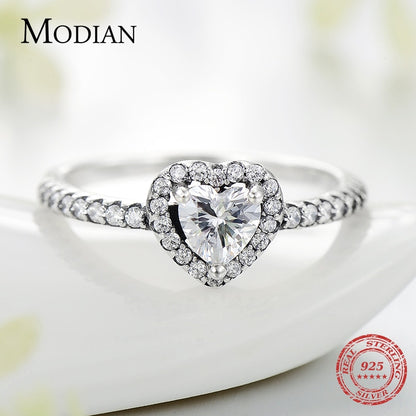 925 Sterling Silver Vintage Hearts AAA Clear CZ Finger Rings