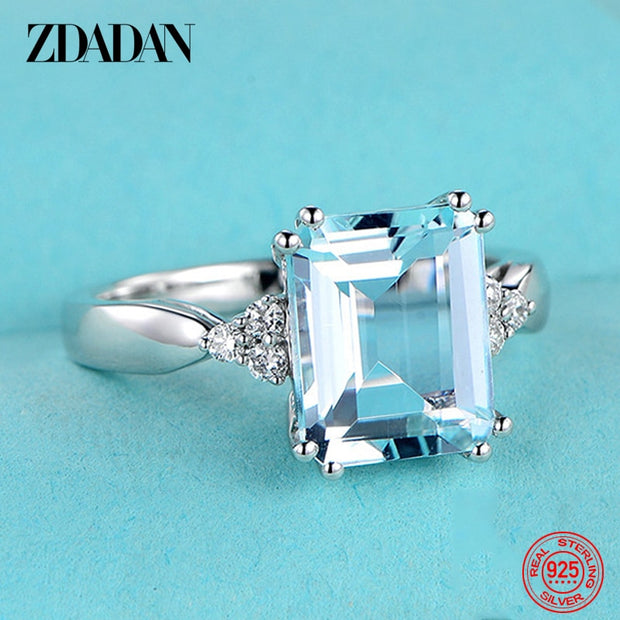 925 Sterling Silver Fashion Aquamarine Gemstone Ring