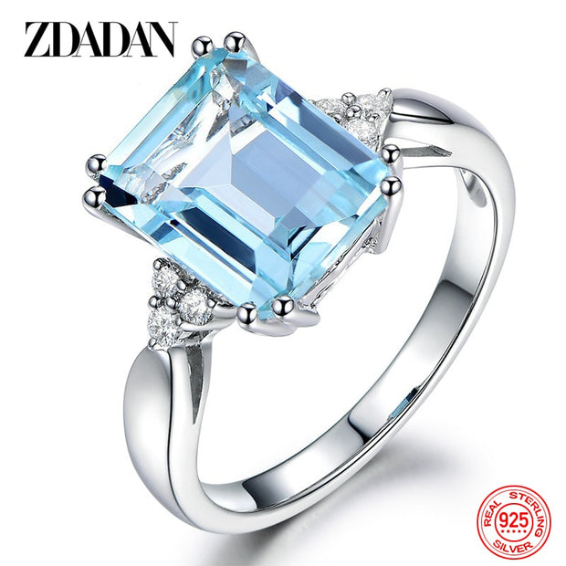 925 Sterling Silver Fashion Aquamarine Gemstone Ring