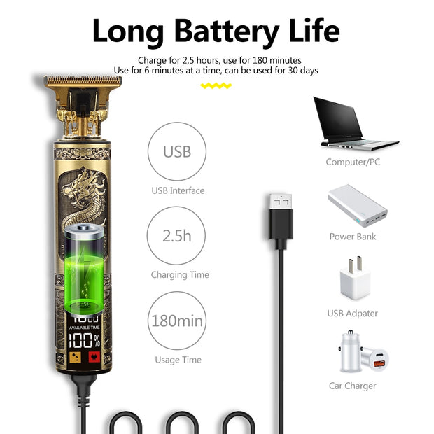 USB Electric LCD Hair Clipper Trimmer