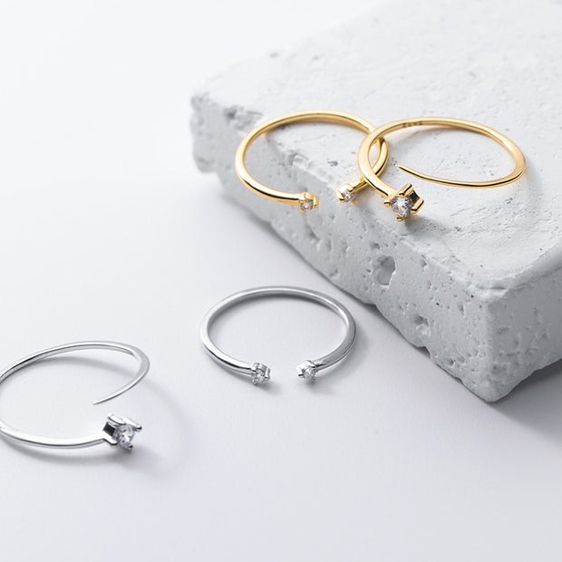 925 Sterling Silver Simple Cute Small Zircon Finger Ring