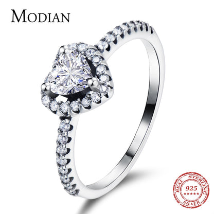 925 Sterling Silver Vintage Hearts AAA Clear CZ Finger Rings