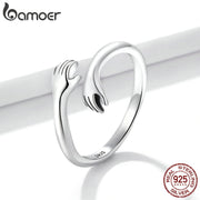 925 Sterling Silver Hug Warmth and Love Hand Adjustable Ring