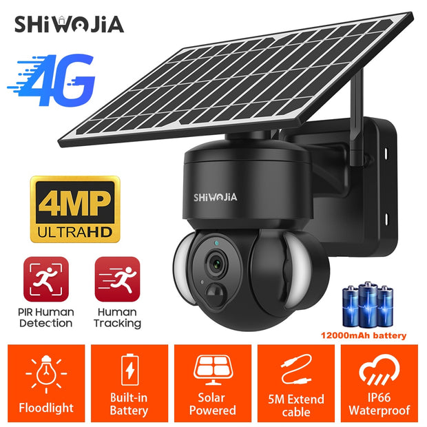 4MP WIFI Solar Camera 4G Sim Card PIR Human Detection Solar