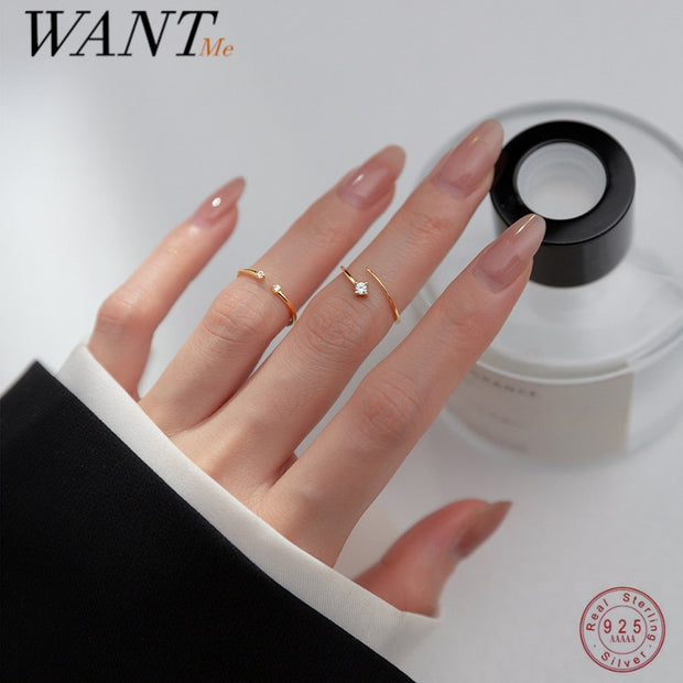 925 Sterling Silver Simple Cute Small Zircon Finger Ring