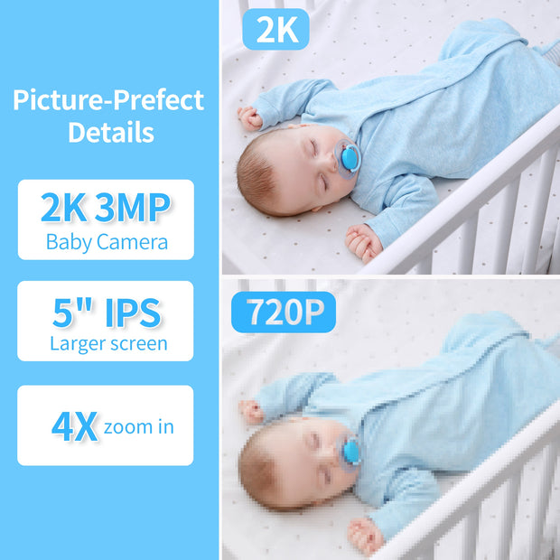 2K Baby Monitor with Cameras Audio Video Nanny Wireless C