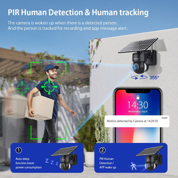 4MP WIFI Solar Camera 4G Sim Card PIR Human Detection Solar