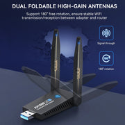 1800M USB WIFI 6 Adapter Dual Antenna