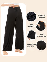 Wide-leg Pants - Cropped Pockets Solid Color