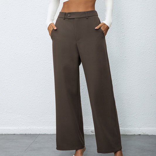 Ladies' New Fashionable And Elegant Temperament Casual Solid Color Button Wide Leg Suit Pants