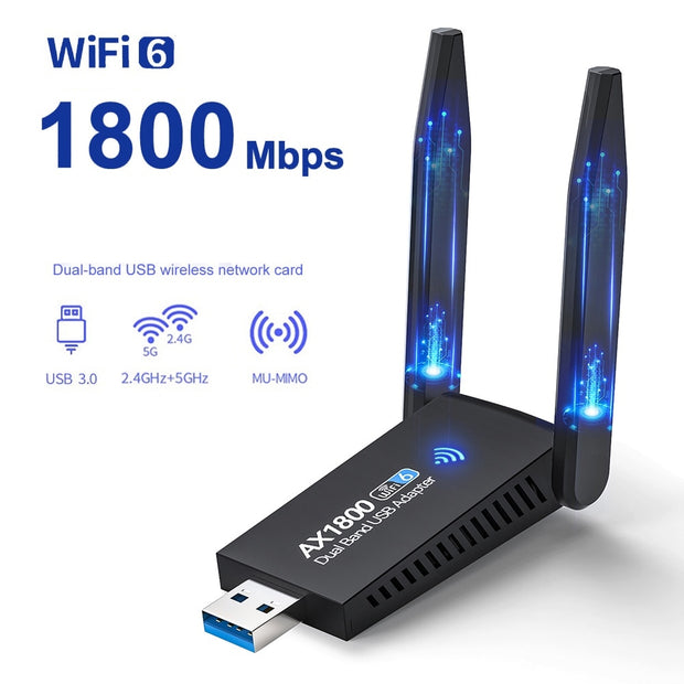1800M USB WIFI 6 Adapter Dual Antenna