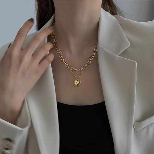 Cold Peach Heart Clavicle Chain